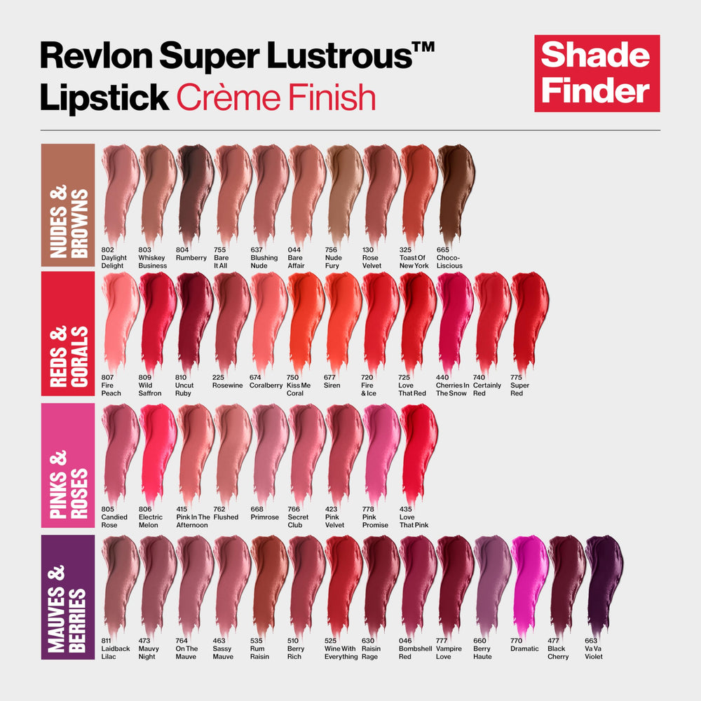 REVLON Super Lustrous Lipstick crème finish swatch with 12 new shades.