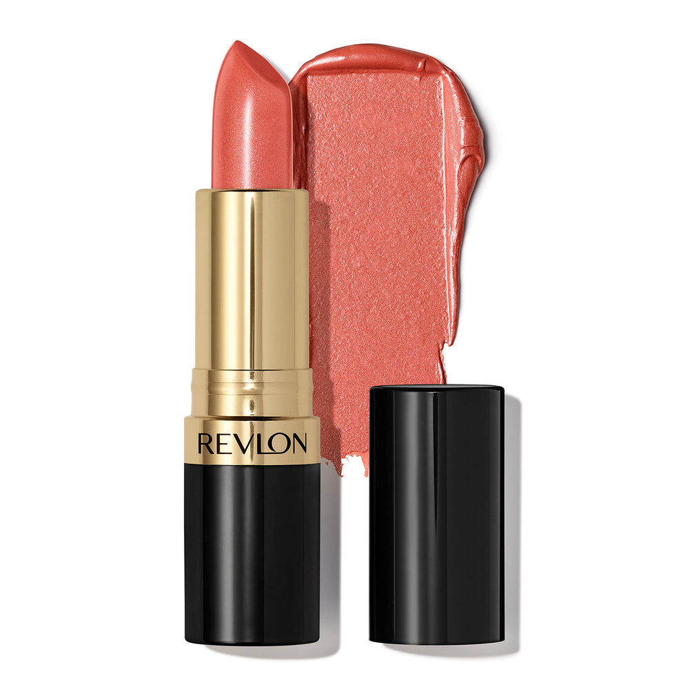 Revlon Super Lustrous Lipstick Peach Me swatch shows rich color and creamy texture.