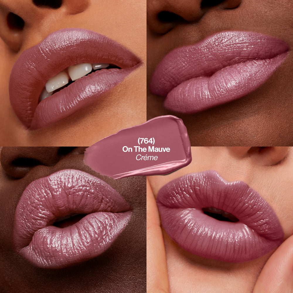 REVLON Super Lustrous Lipstick texture swatch highlights microfine pigments and rich color.