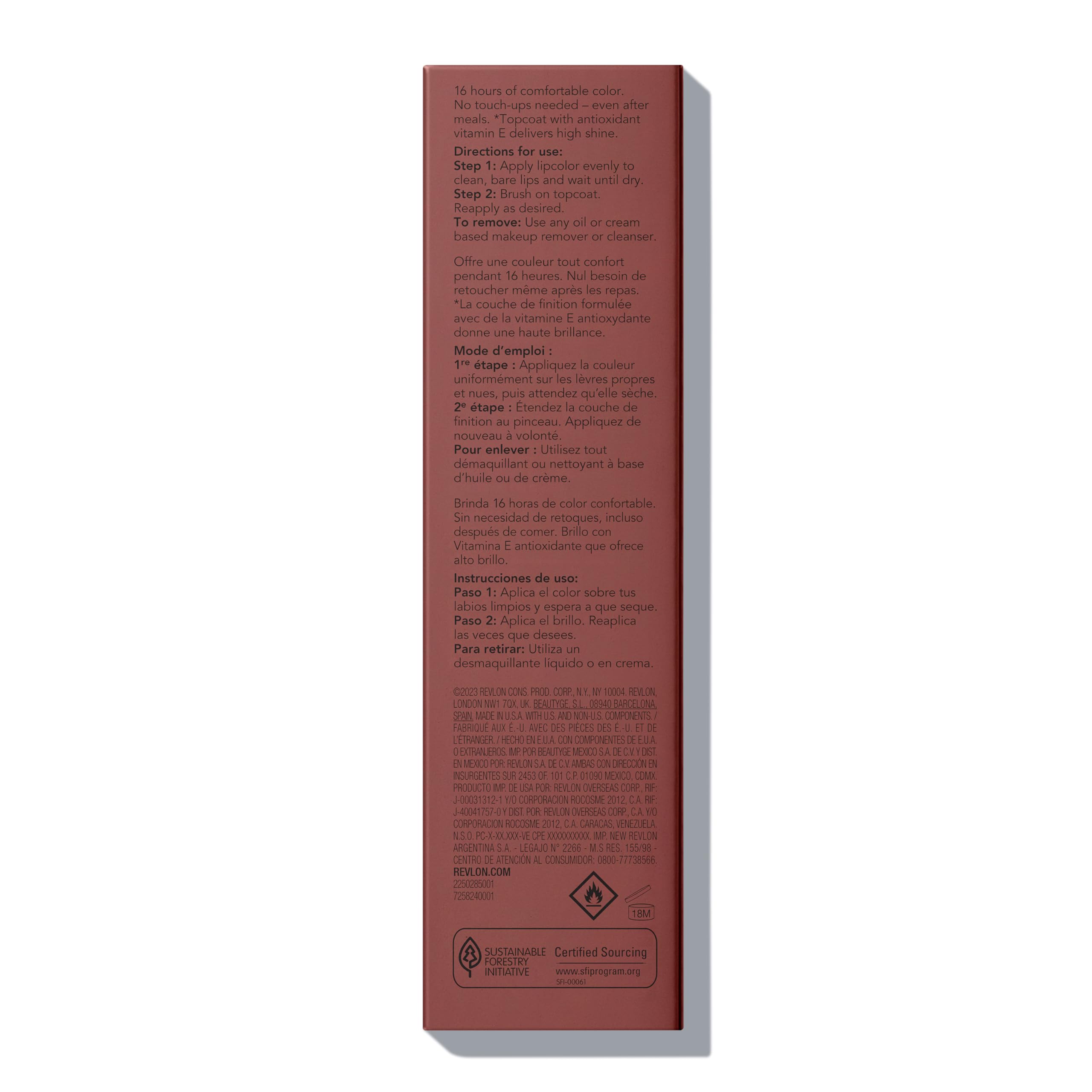 Revlon Vitamin E chamomile soy ingredients close-up on packaging.