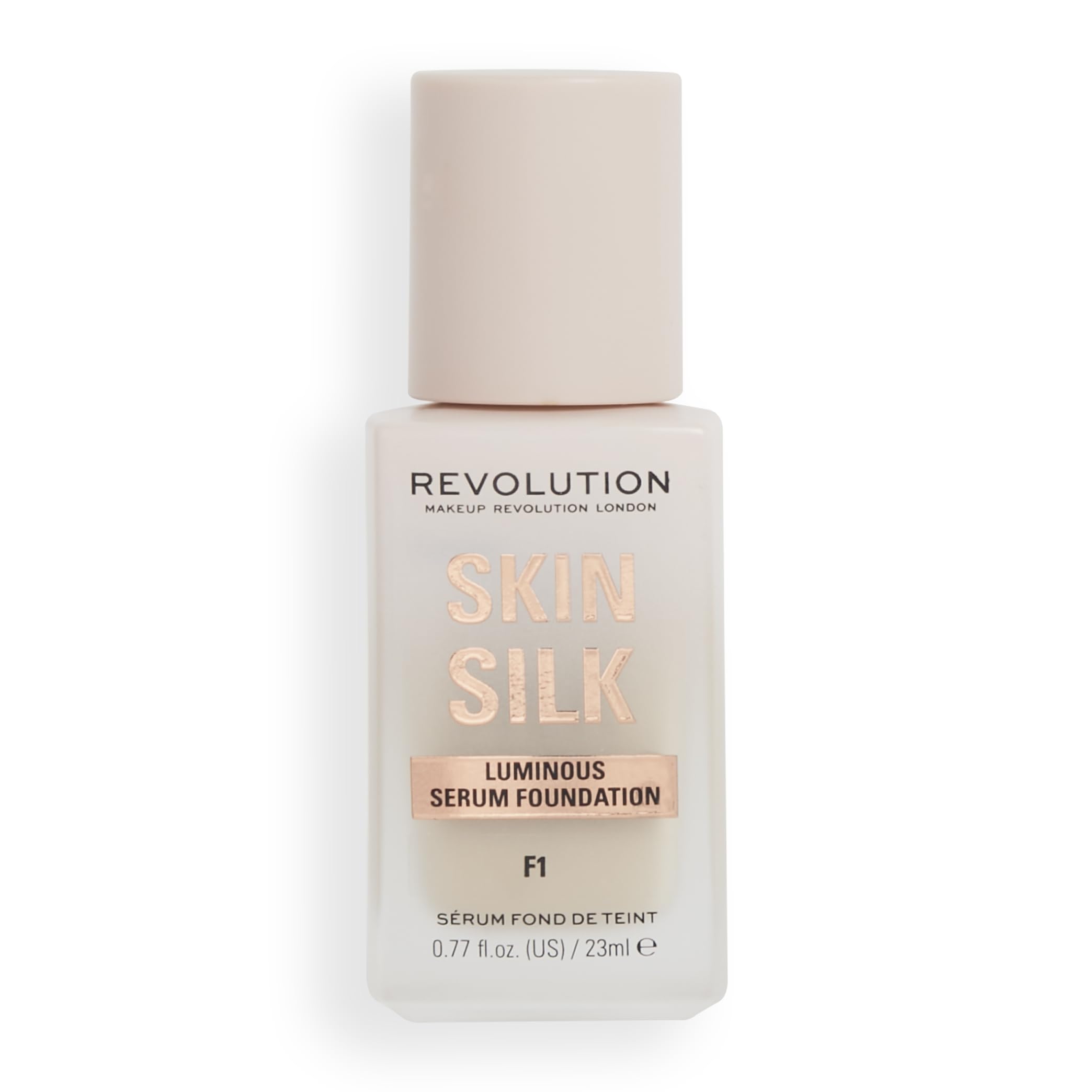 Revolution Beauty London Skin Silk Serum Foundation swatch showing light to medium coverage.