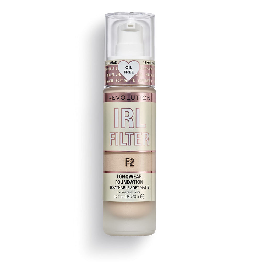 Revolution IRL Filter foundation bottle with pump for precise application and long wear.