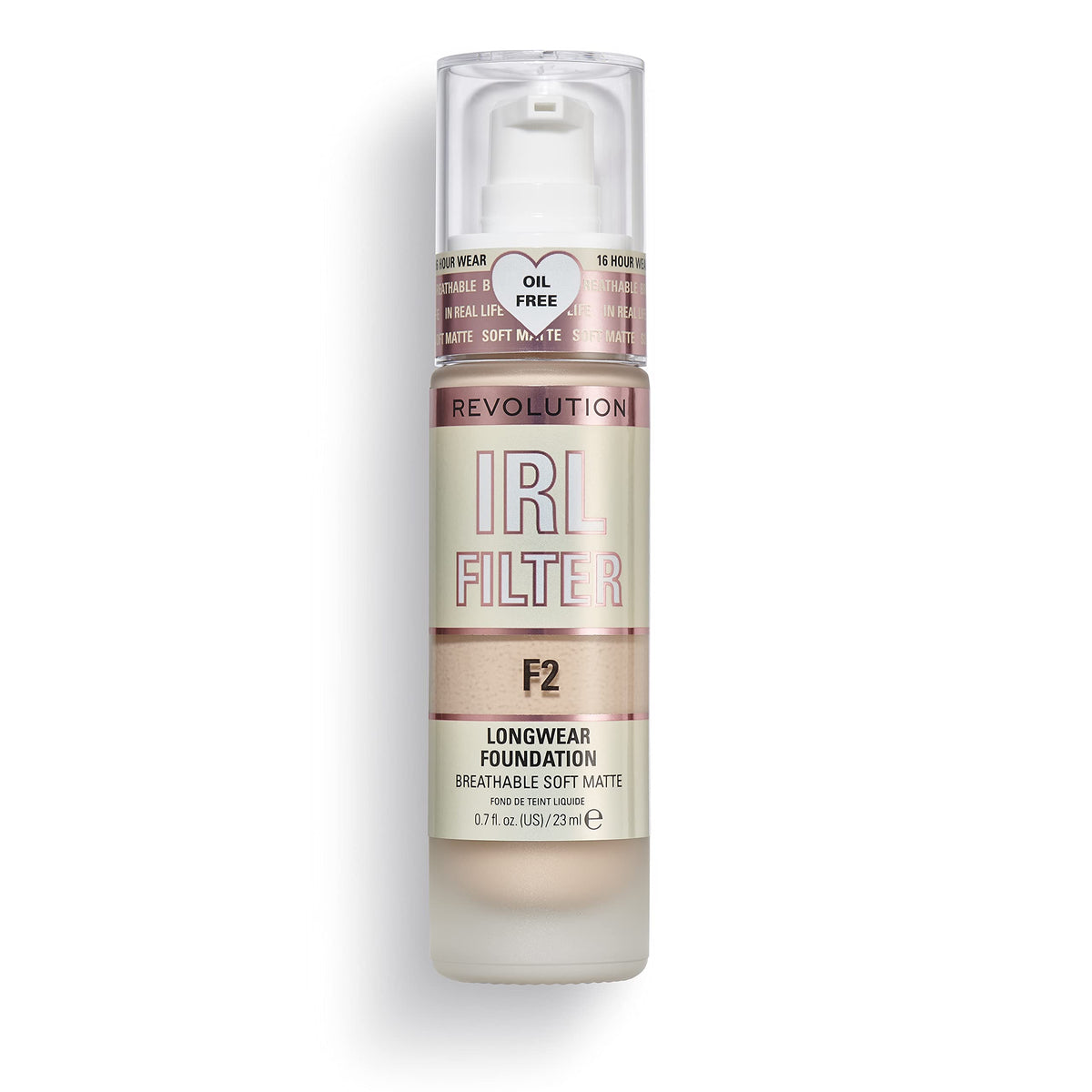 Revolution IRL Filter foundation bottle with pump for precise application and long wear.