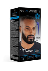 REWIND IT 10 jet black beard color bottle for even tone and bold definition.