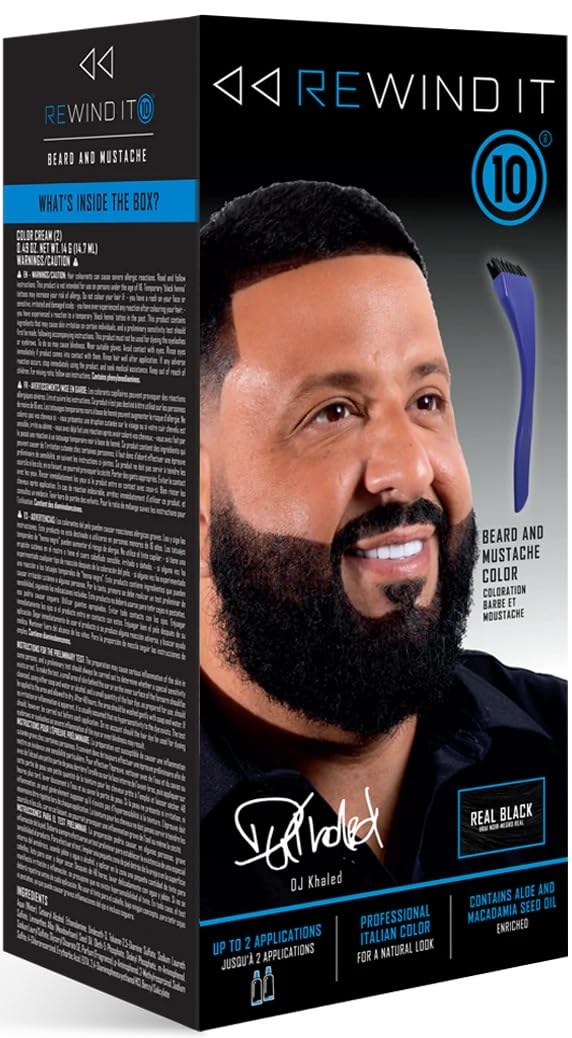 REWIND IT 10 real black beard color kit for lasting natural shade.