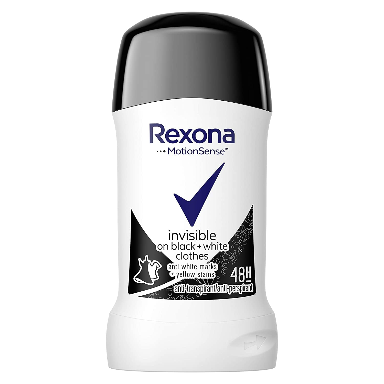 Rexona MotionSense Invisible Black White stick for women provides long-lasting odor and sweat protection.