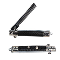Rhode Island Novelty pocket comb in action with quick open-and-close mechanism.