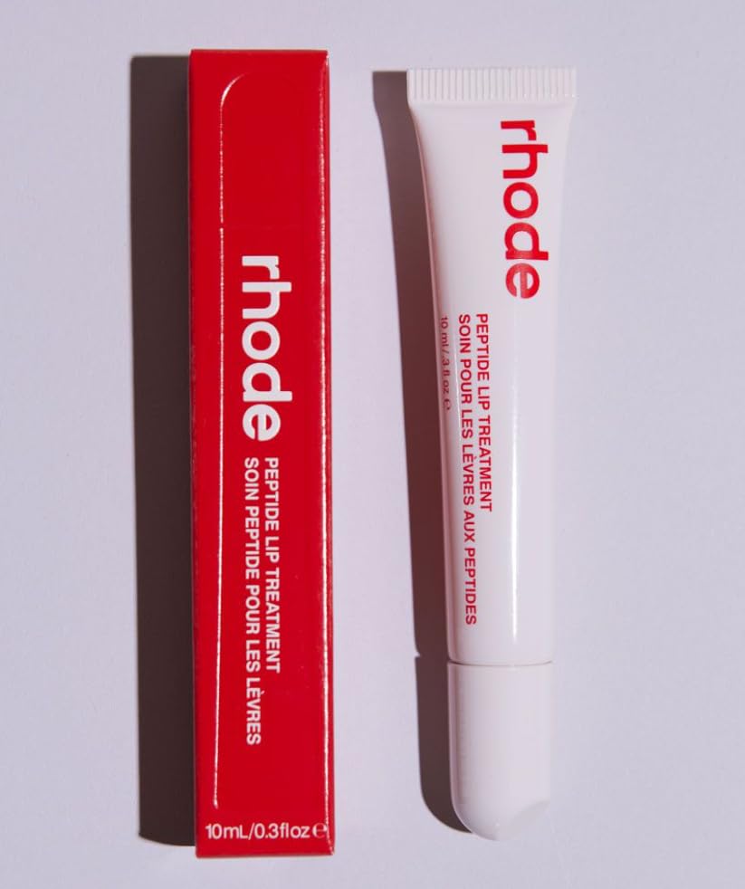 Rhode Peptide Lip Treatment Strawberry Glaze bottle delivers glossy hydration.
