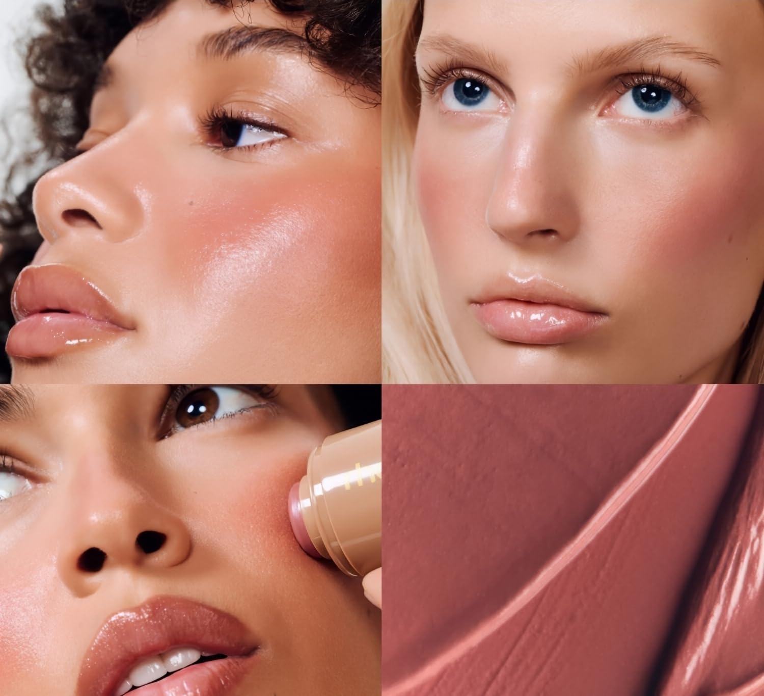 Rhode Pocket Blush Tan Line applied on cheek highlights dewy, long-lasting glow