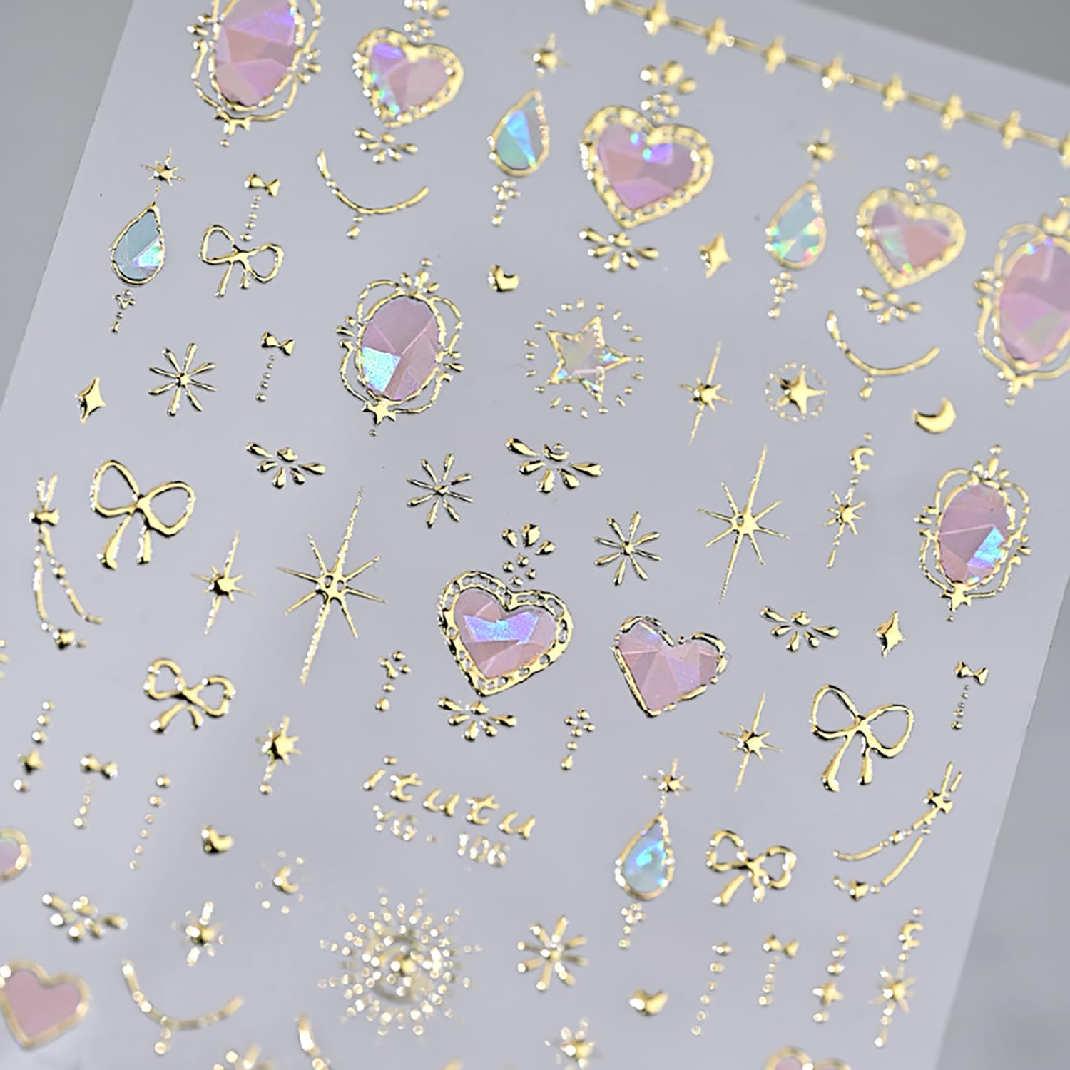 Rhspayh Valentines nail stickers with pink heart 5D embossed design for chic nails.