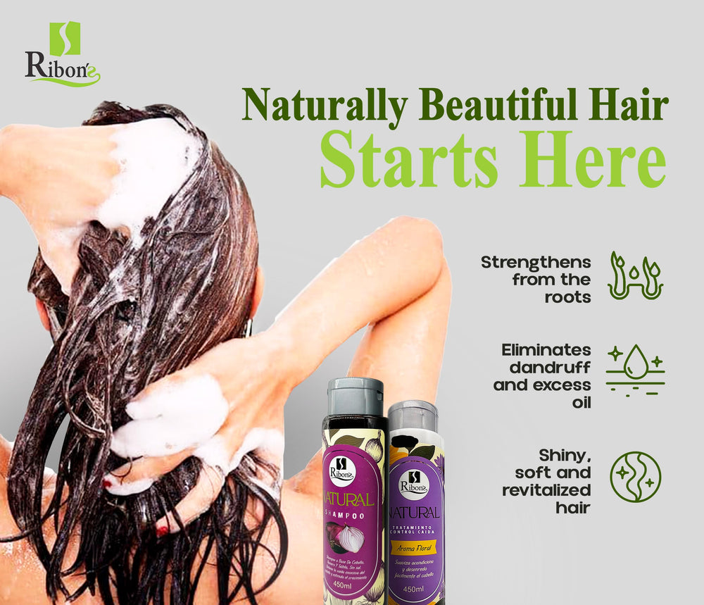 Ribon's natural conditioner bottle with floral scent for detangling and smoother strands