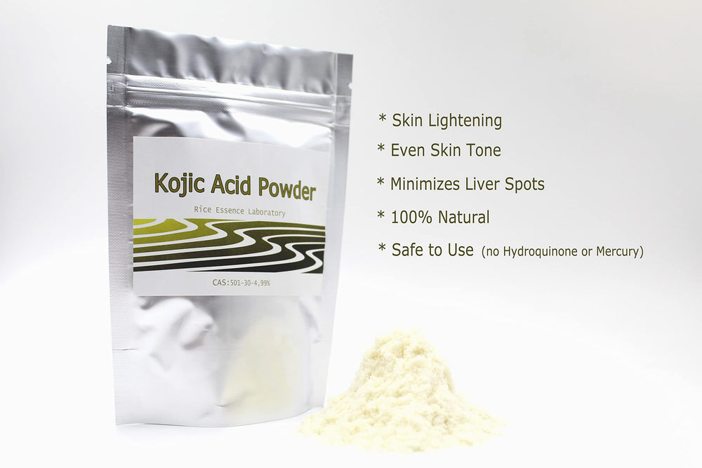 Rice Essence Kojic Acid Powder packaging with two 100 g packs, convenient for testing.