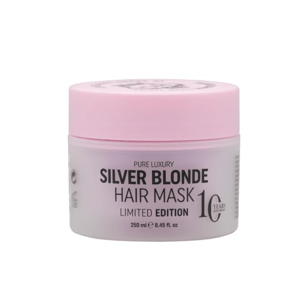 RICH Pure Luxury Silver Blonde Hair Mask bottle showcases premium toning for cooler blonde results.