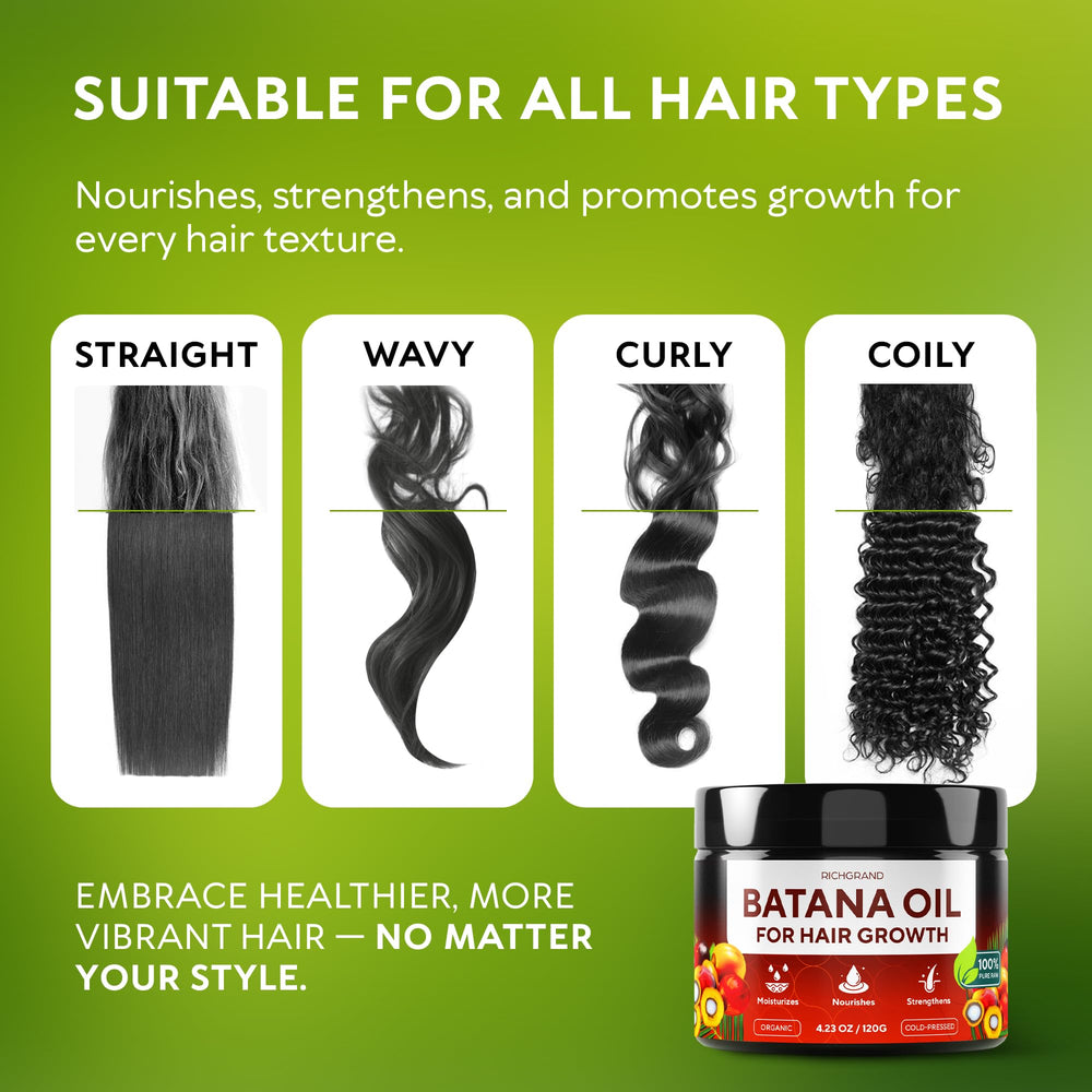 RichGrand Batana Oil packaging highlights pure, organic formulation.