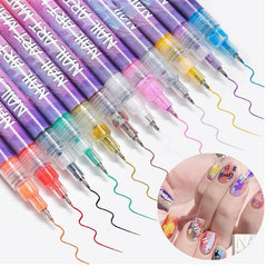 Ricishiy nail art pens with fine-tip brush for precise lines and smooth filling