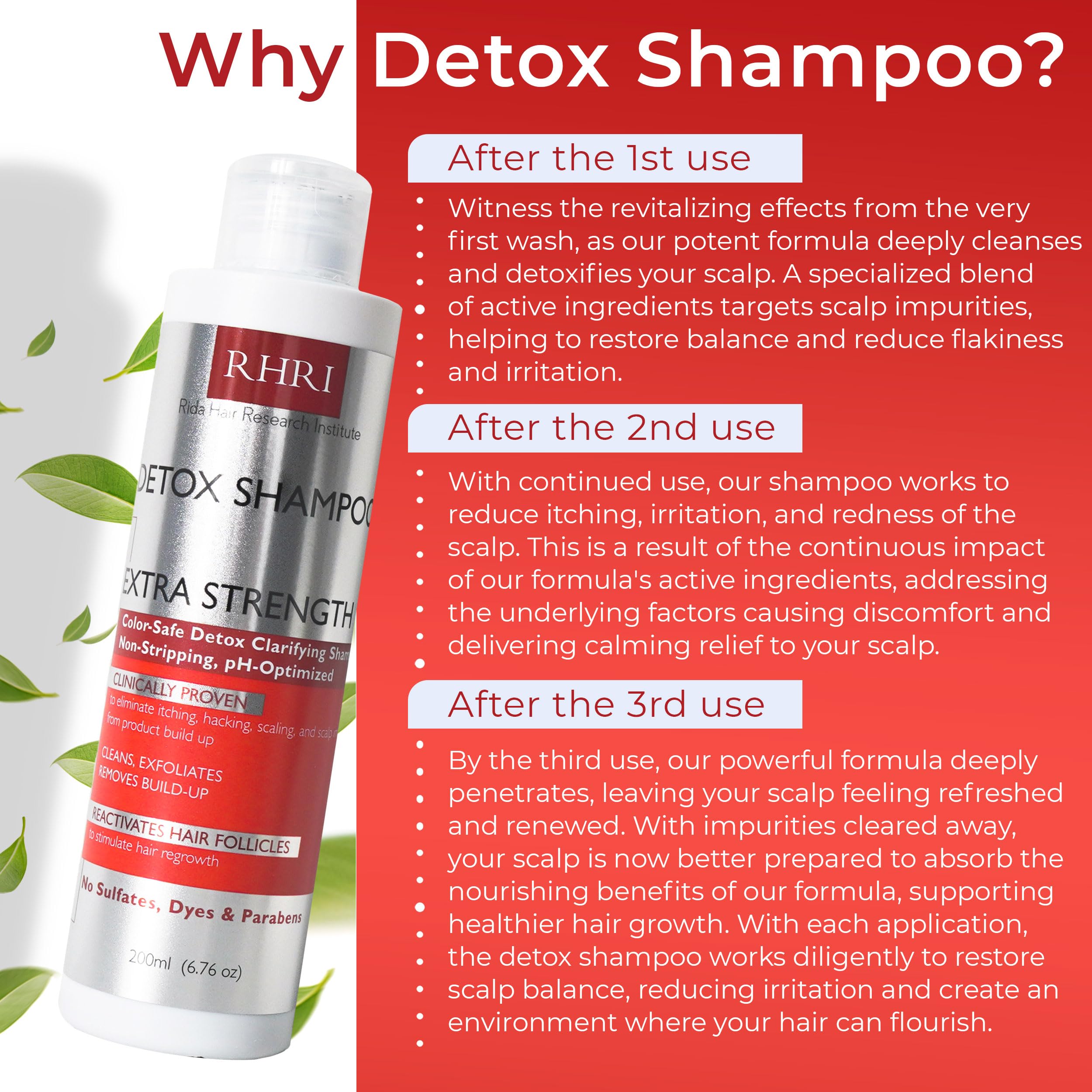 Rida Detox Shampoo bottle with colour-safe label conveys gentle purification for colour-treated hair.