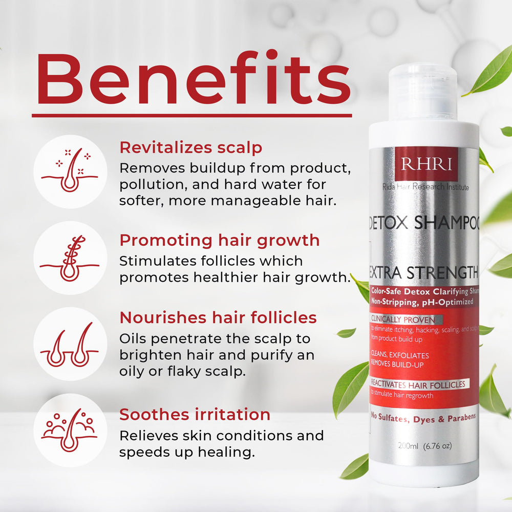 Rida Detox Shampoo lathering on scalp, indicating thorough cleansing for oily hair.