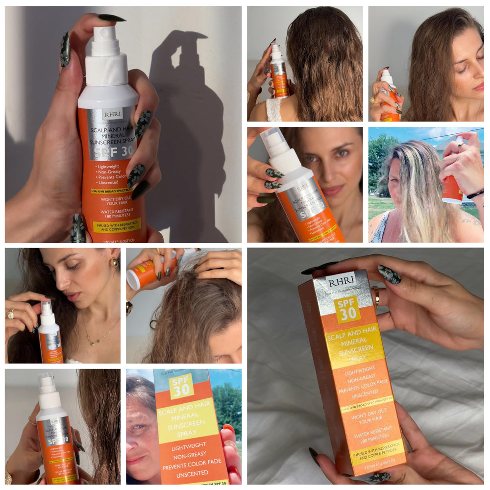 Rida SPF30 spray for scalp and hair protection on sunny days.