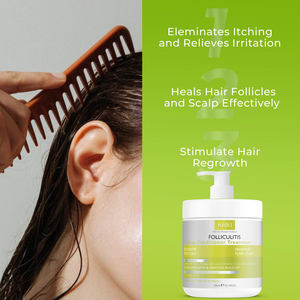 Rida Hair Folliculitis Deep Conditioner finish look with hydrated hair and shine.
