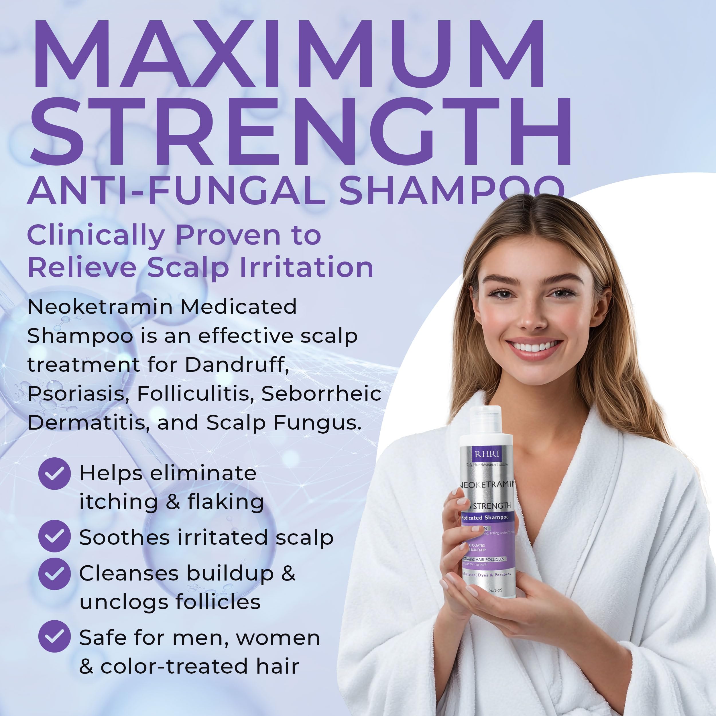 Rida anti-dandruff shampoo on bathroom shelf for daily use