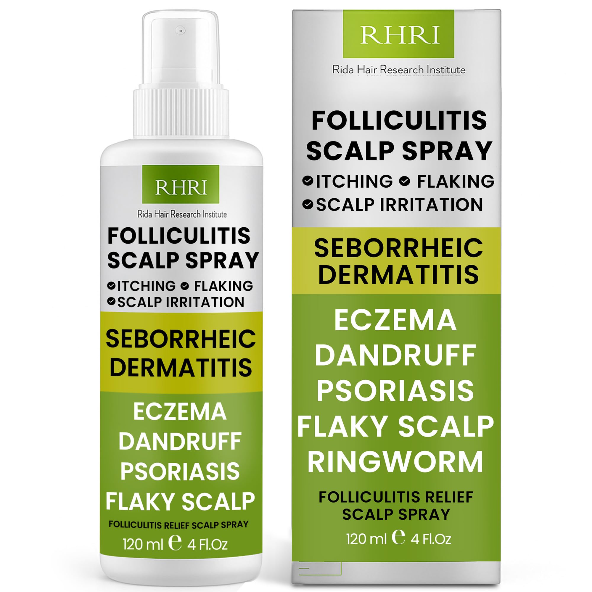 Rida Folliculitis Spray bottle ready for daily scalp treatment.
