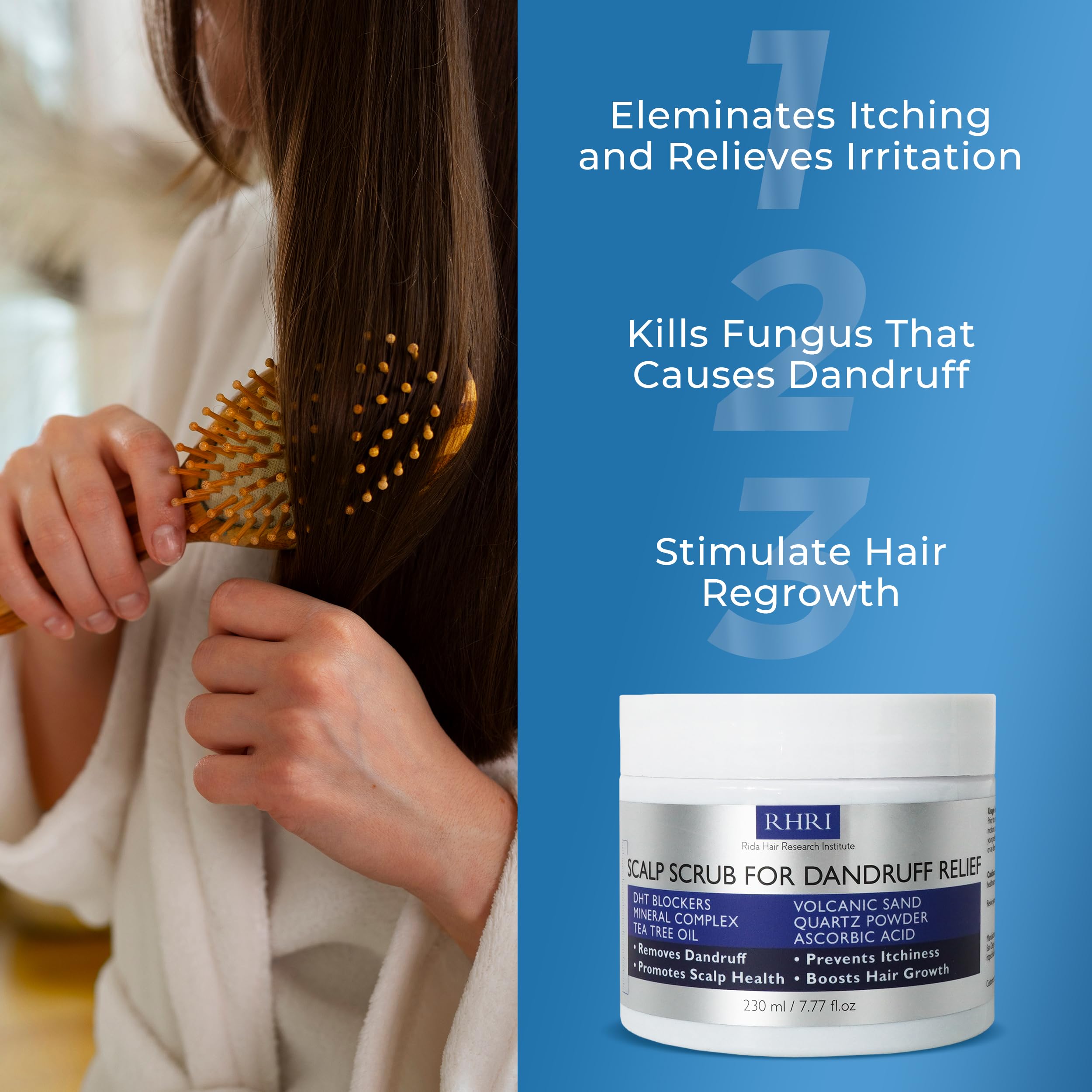 Rida Hair Research Institute scalp scrub application for a soothing routine.