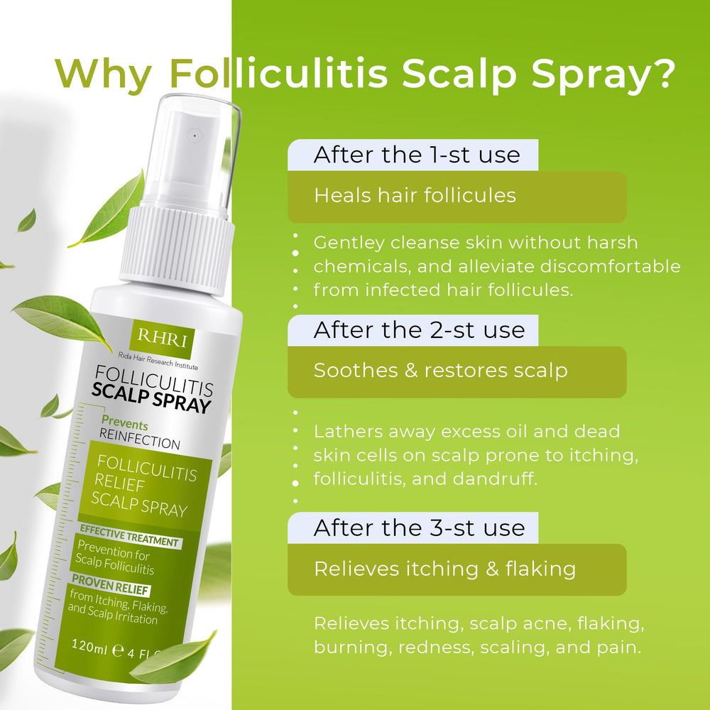Rida Folliculitis Spray bottle dispensing mist for soothing care.