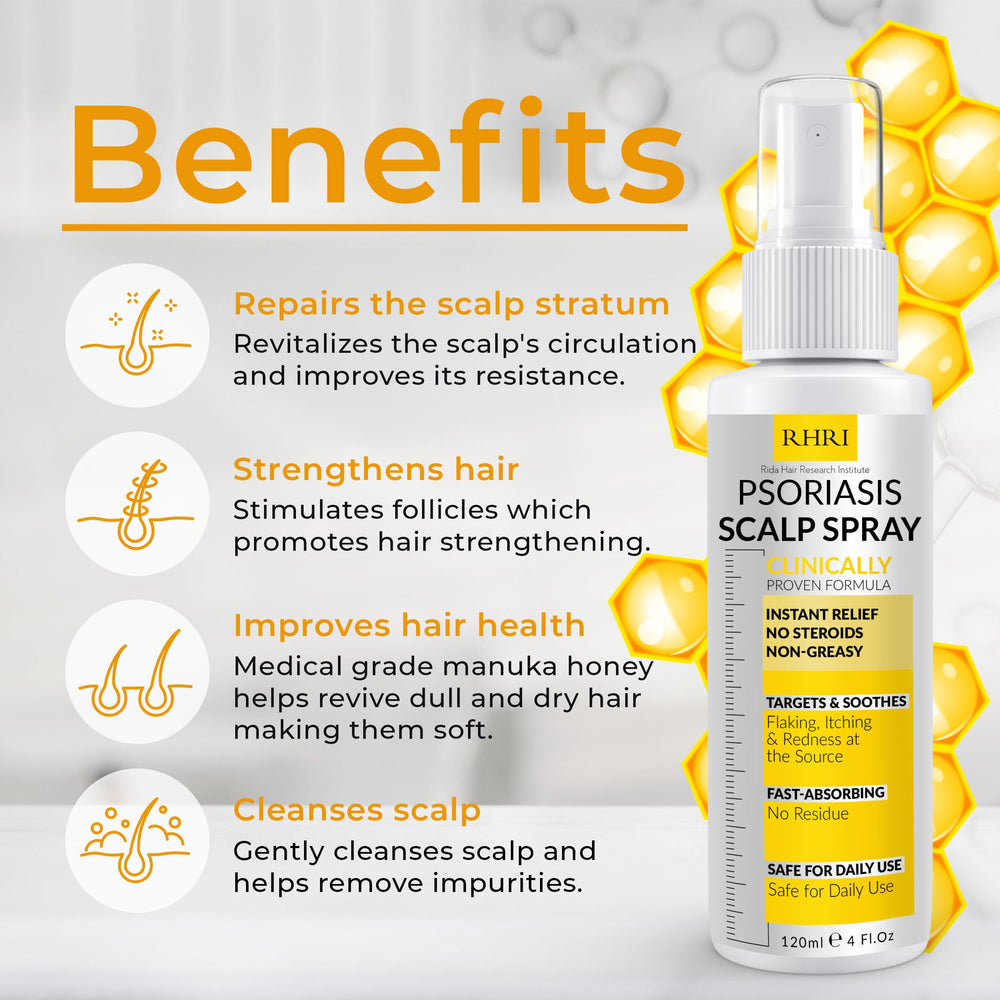 Rida Psoriasis Scalp Spray nozzle showing easy, mess-free application.