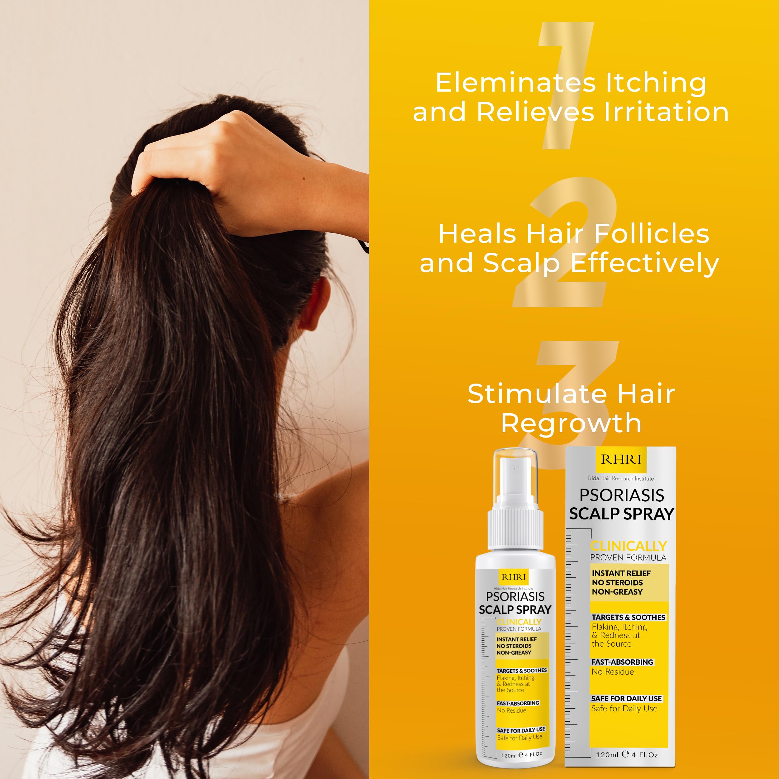 Rida Psoriasis Scalp Spray packaging with clear labeling.