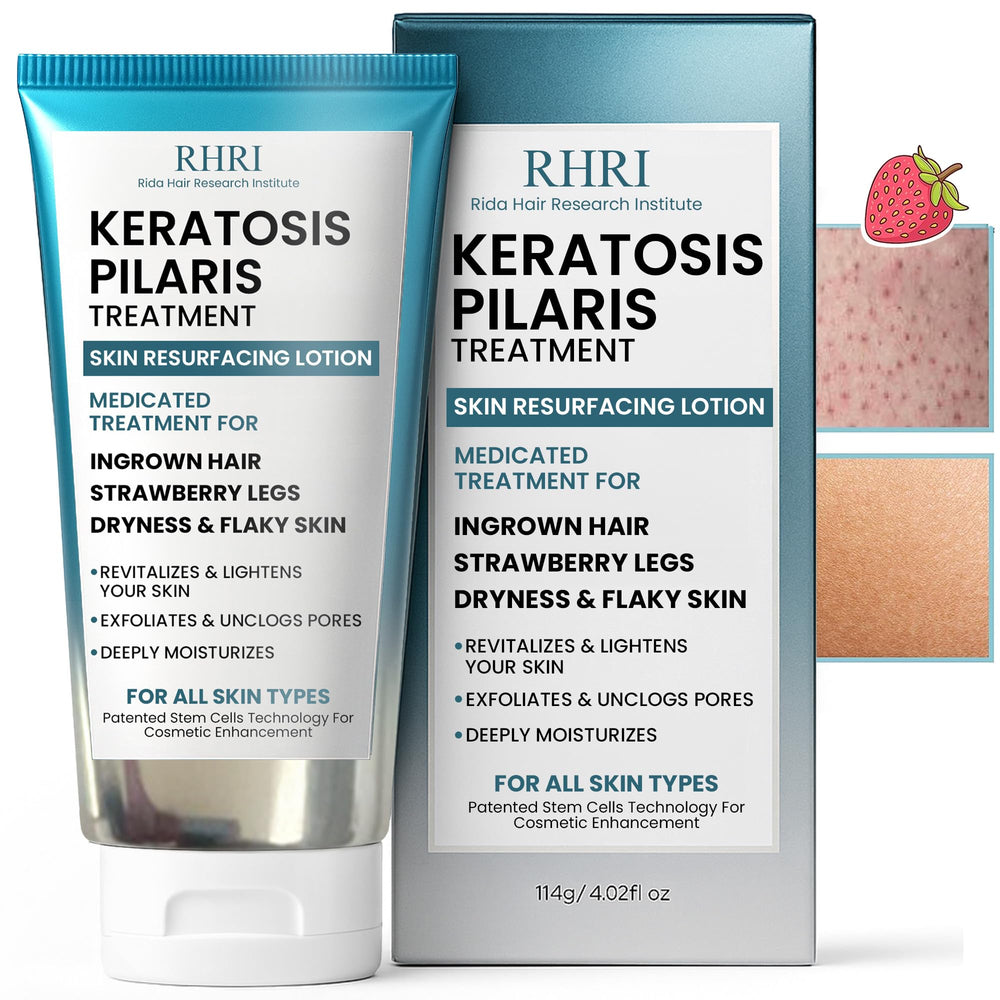 Rida Hair Keratosis Pilaris Treatment bottle with pump for smooth, hydrated skin.