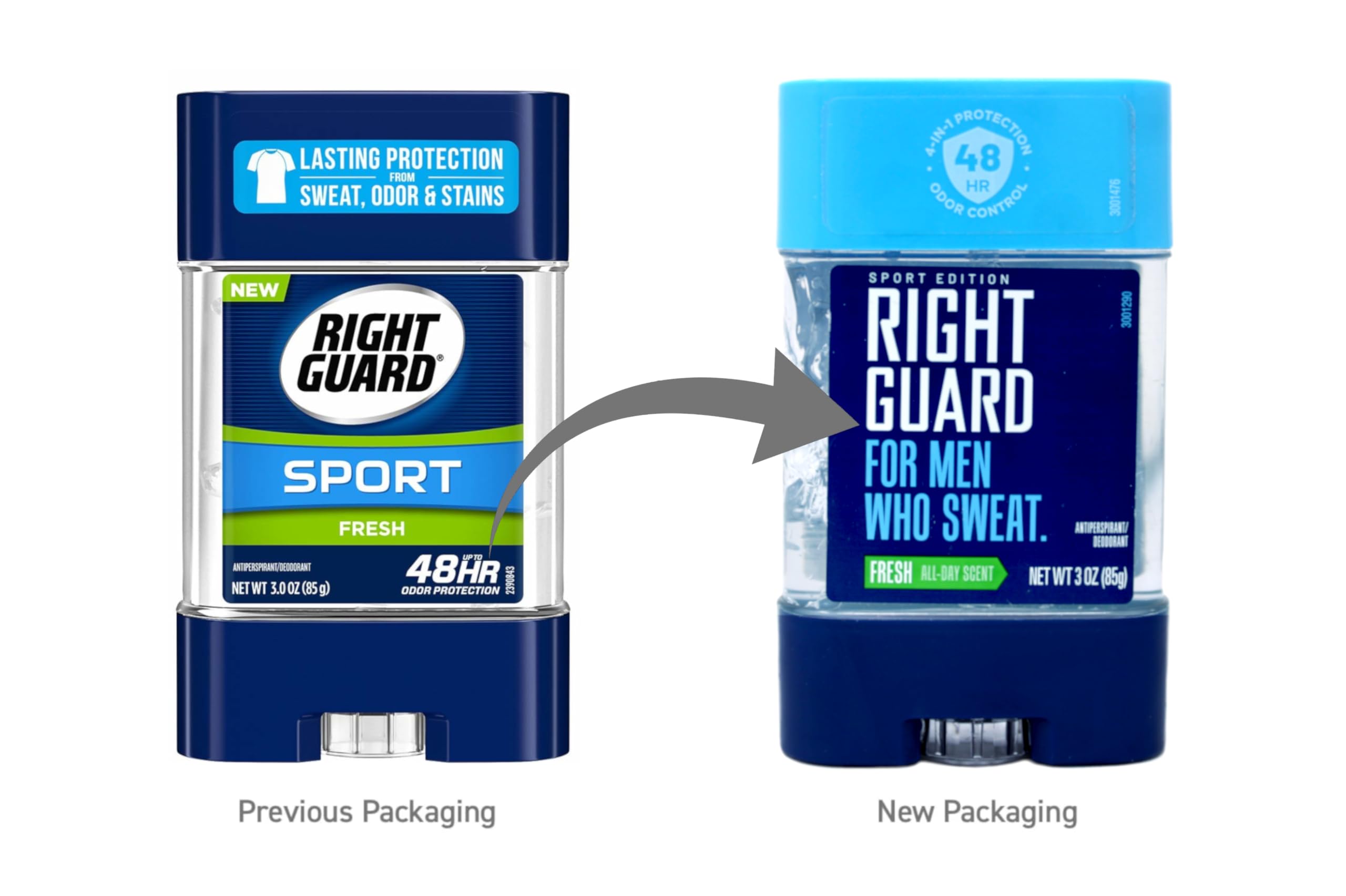 Right Guard Sport 3D Odor Defense underarm sweat control during workouts.