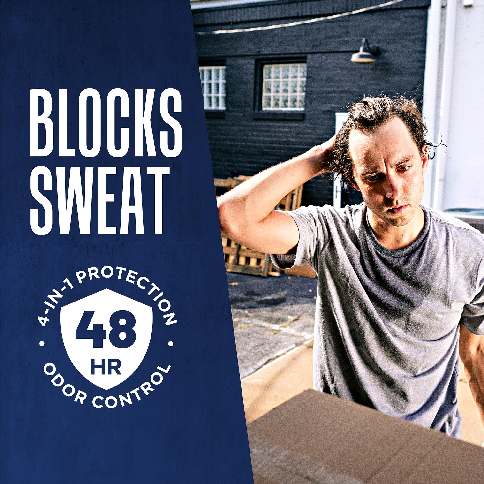 Right Guard Sport 4-in-1 protection showcases sweat and odor control.