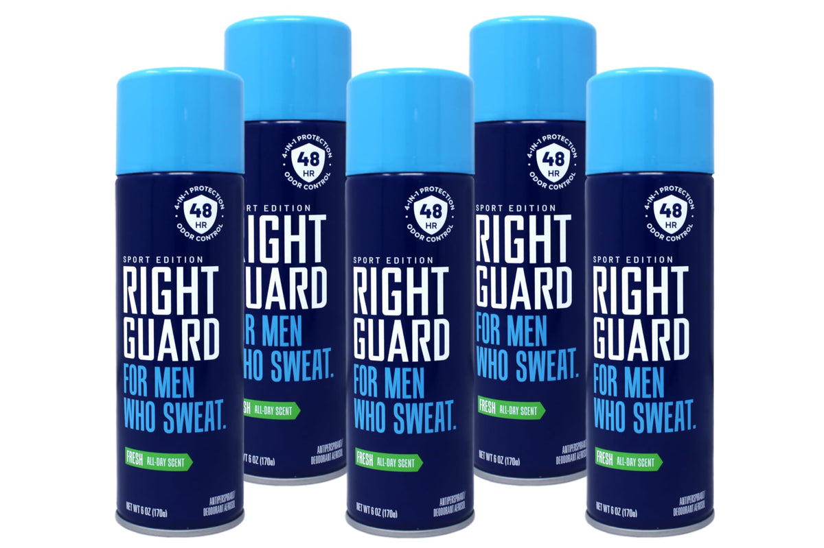 Right Guard Sport Fresh 6 oz bottle front view shows all-day odor protection for active days.
