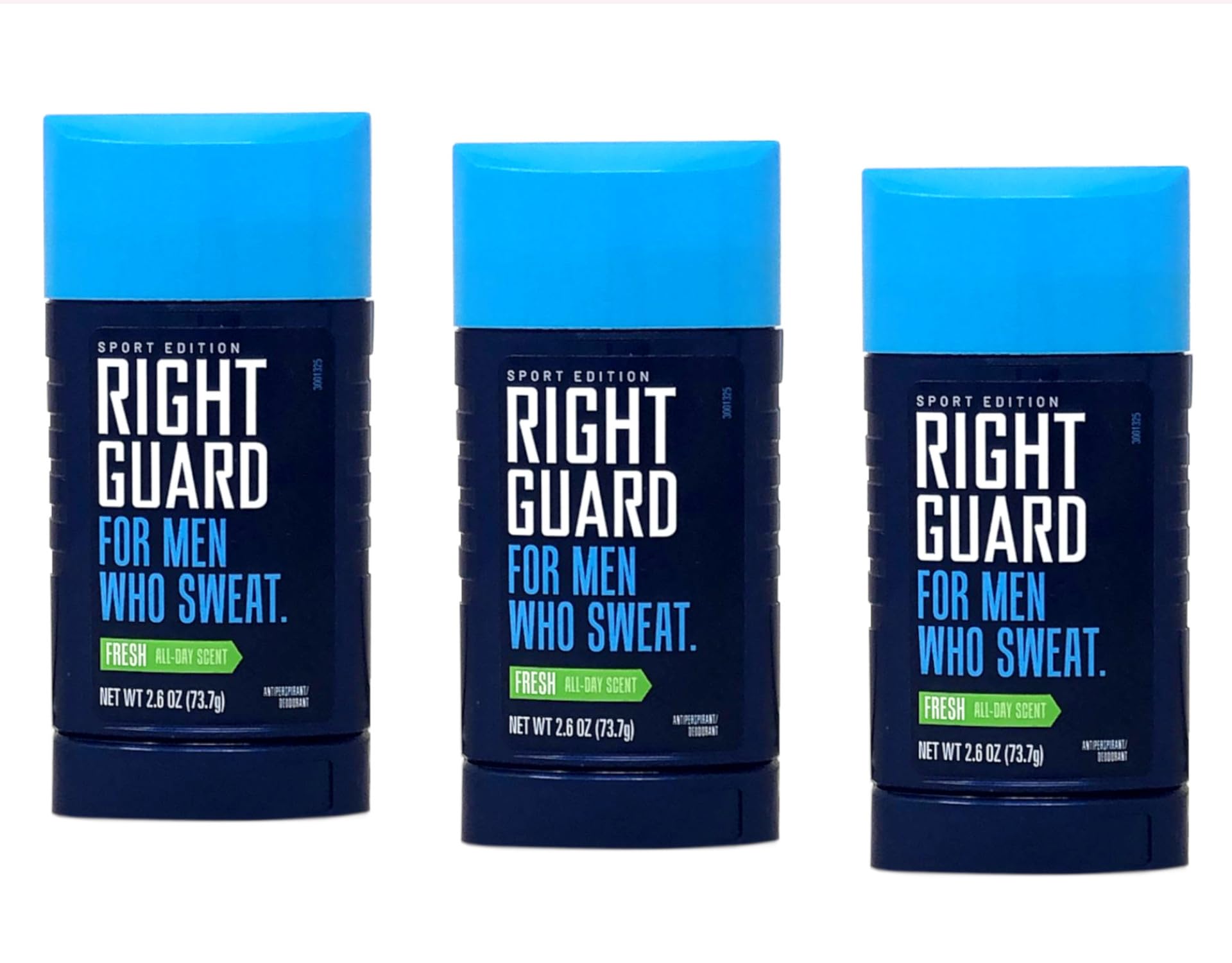 Right Guard Sport Fresh Scent Invisible Solid 2.6 oz label close-up highlights packaging.