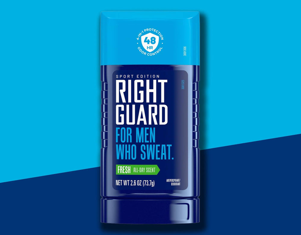 Right Guard Sport Fresh Scent Invisible Solid front-of-tube view communicates product visibility.