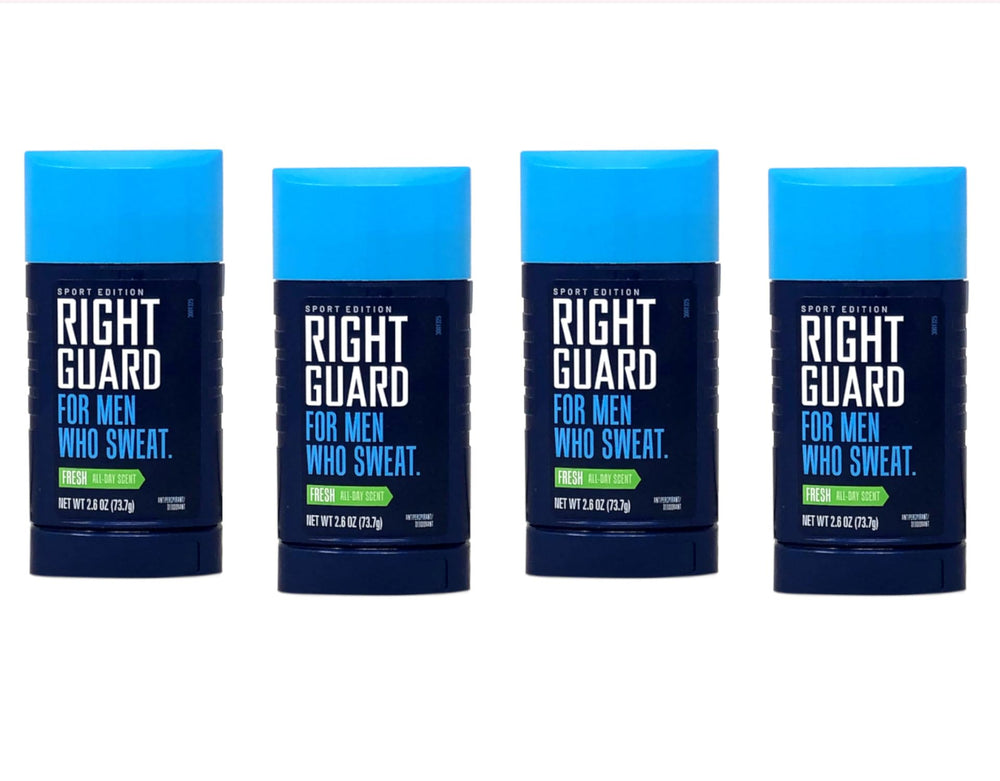 Right Guard Sport Fresh invisible solid four-pack back view showing packaging and value