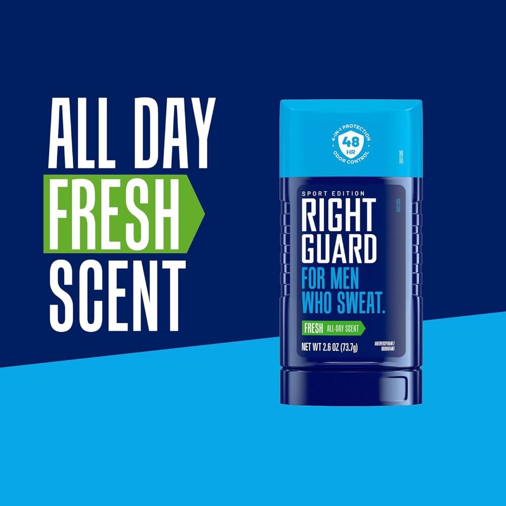 Right Guard Sport Fresh scent—uplifting aroma for energized mornings.