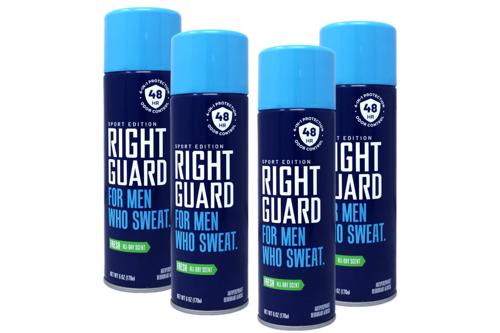 Right Guard Sport Fresh spray bottle front showing 6 oz size for daily use.