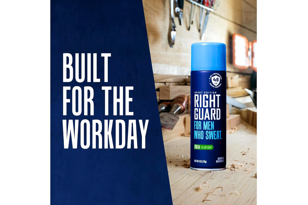 Right Guard Sport Fresh underarm-application demonstrates quick daily use before workouts.