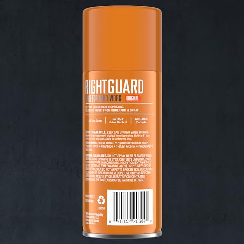 Right Guard Sport Original deodorant spray application demonstrates quick-dry performance for busy mornings.