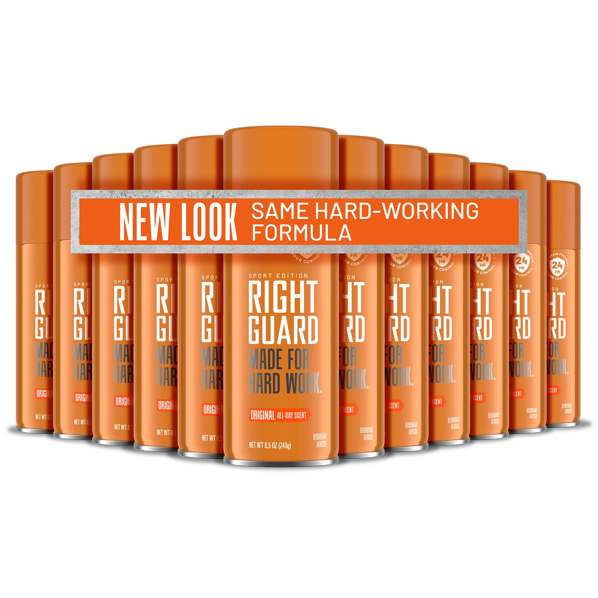 Right Guard Sport Original deodorant spray packaging shows durable protection for daily wear.