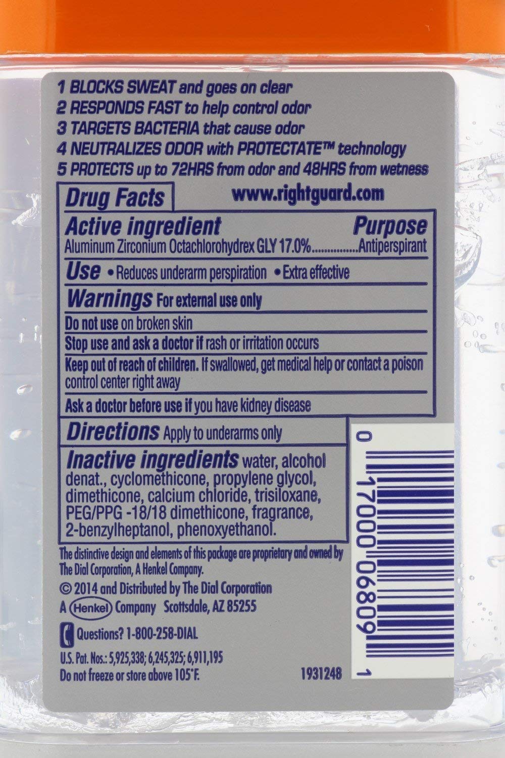 Right Guard Total Defense 5 Arctic Refresh gel being applied for quick cooling feel.