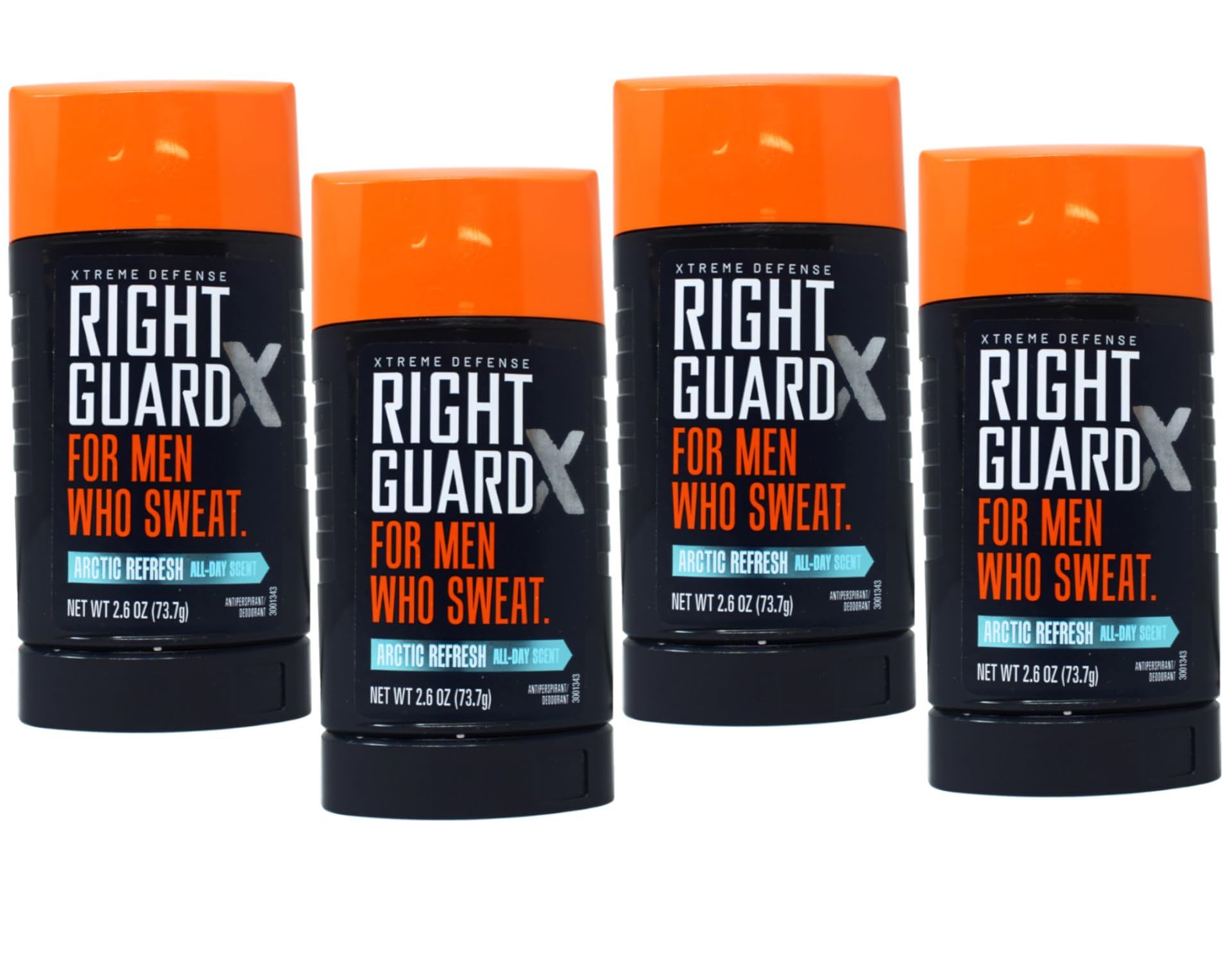 Right Guard Xtreme Defense Arctic Refresh bottle shown with all-day protection and refreshing scent.