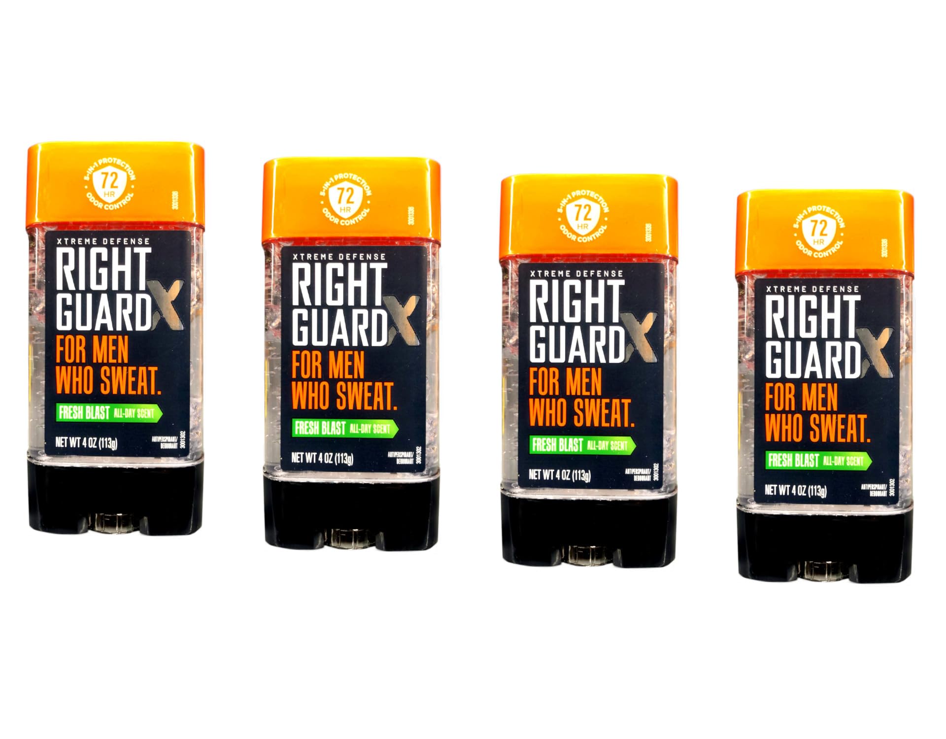 Close-up of Right Guard Xtreme Defense Gel Fresh Blast bottle for fast application.