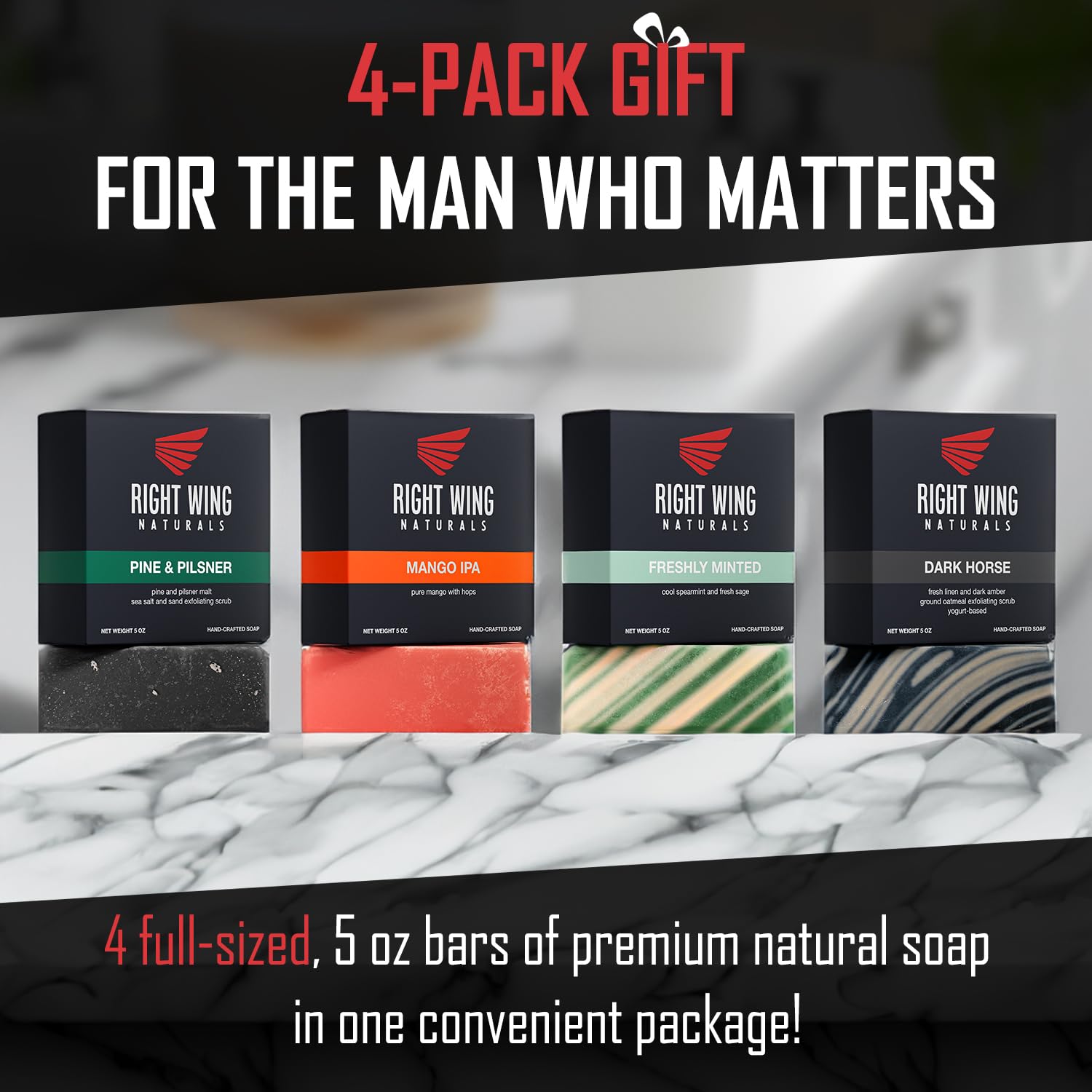 Right Wing Naturals USA-made gift pack of four 5 oz bars.