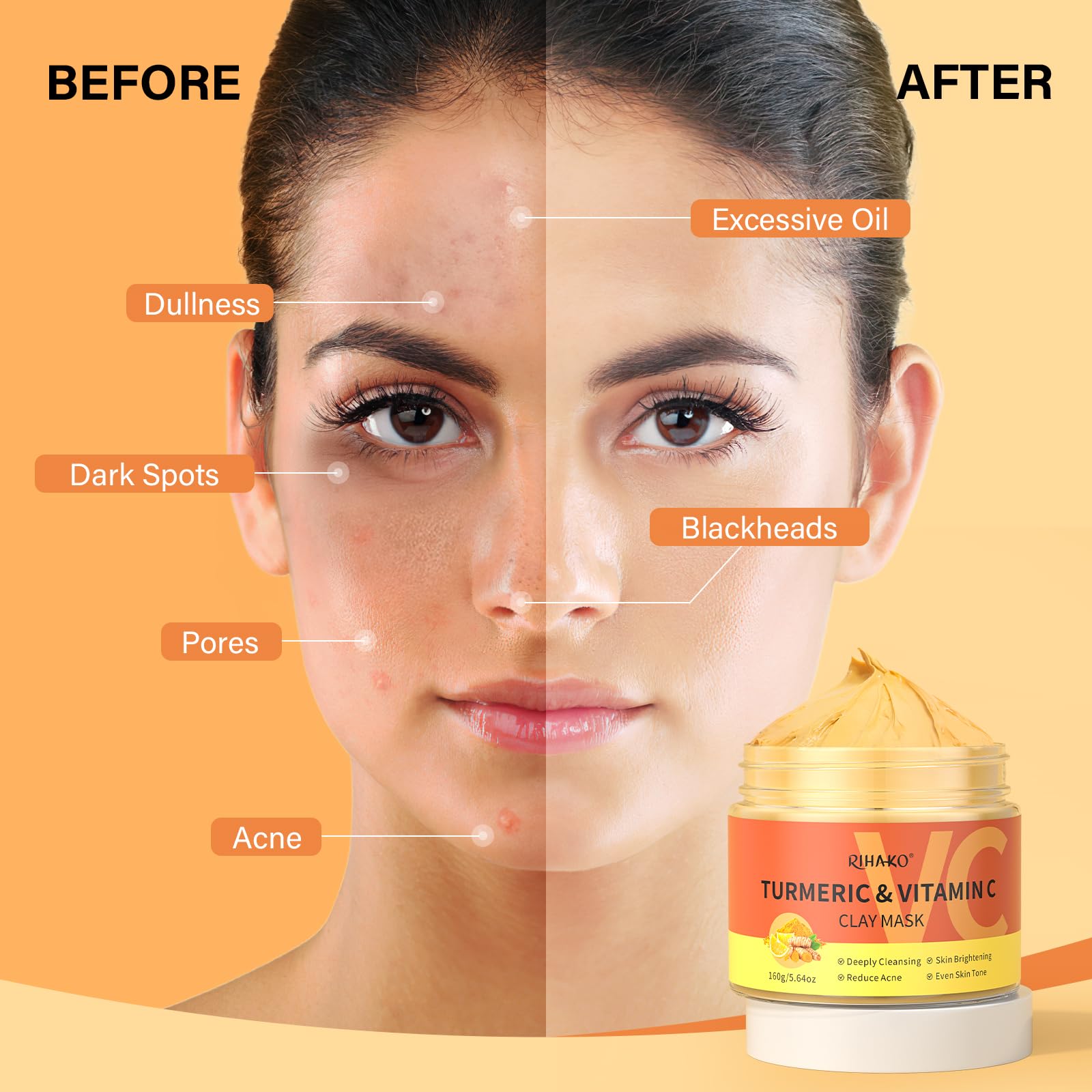 RIHAKO turmeric vitamin C clay mask applicator brush in use for clean application.