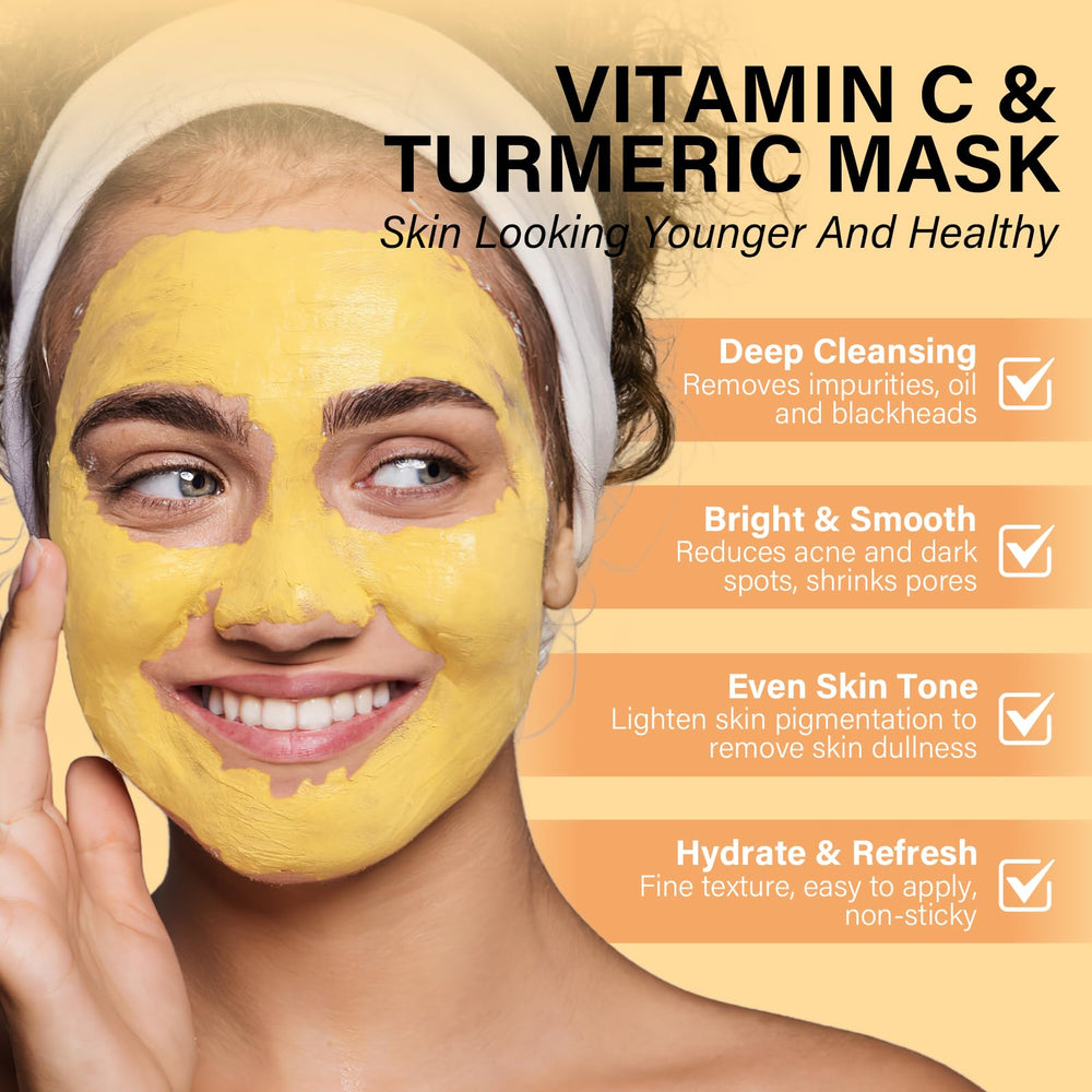RIHAKO turmeric vitamin C clay mask being applied to a clean face.