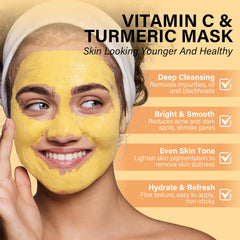 RIHAKO turmeric vitamin C clay mask being applied to a clean face.