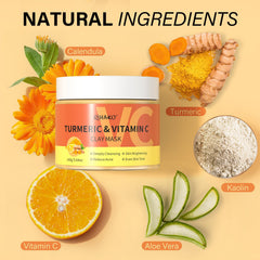 RIHAKO turmeric vitamin C clay mask jar close-up showing creamy texture for smooth skin.