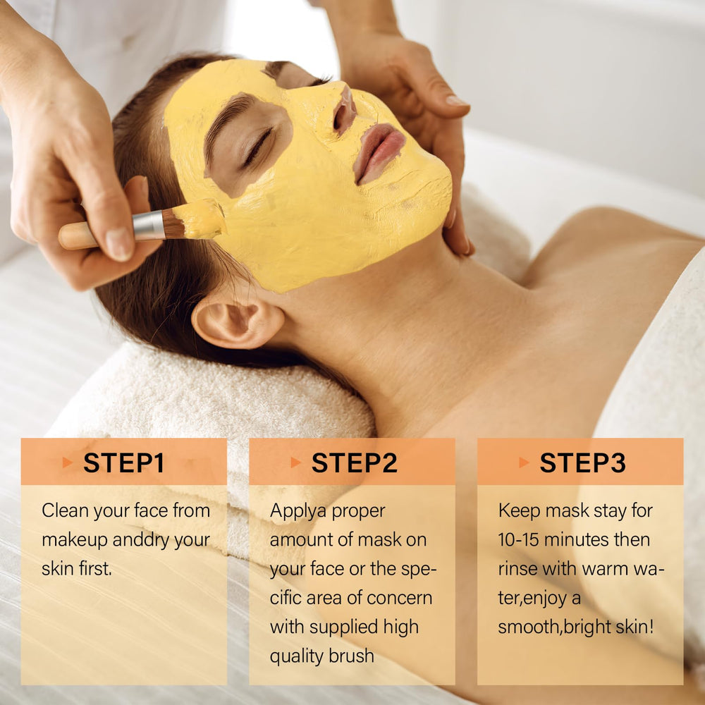 RIHAKO turmeric vitamin C clay mask texture displaying golden turmeric flecks on clay.